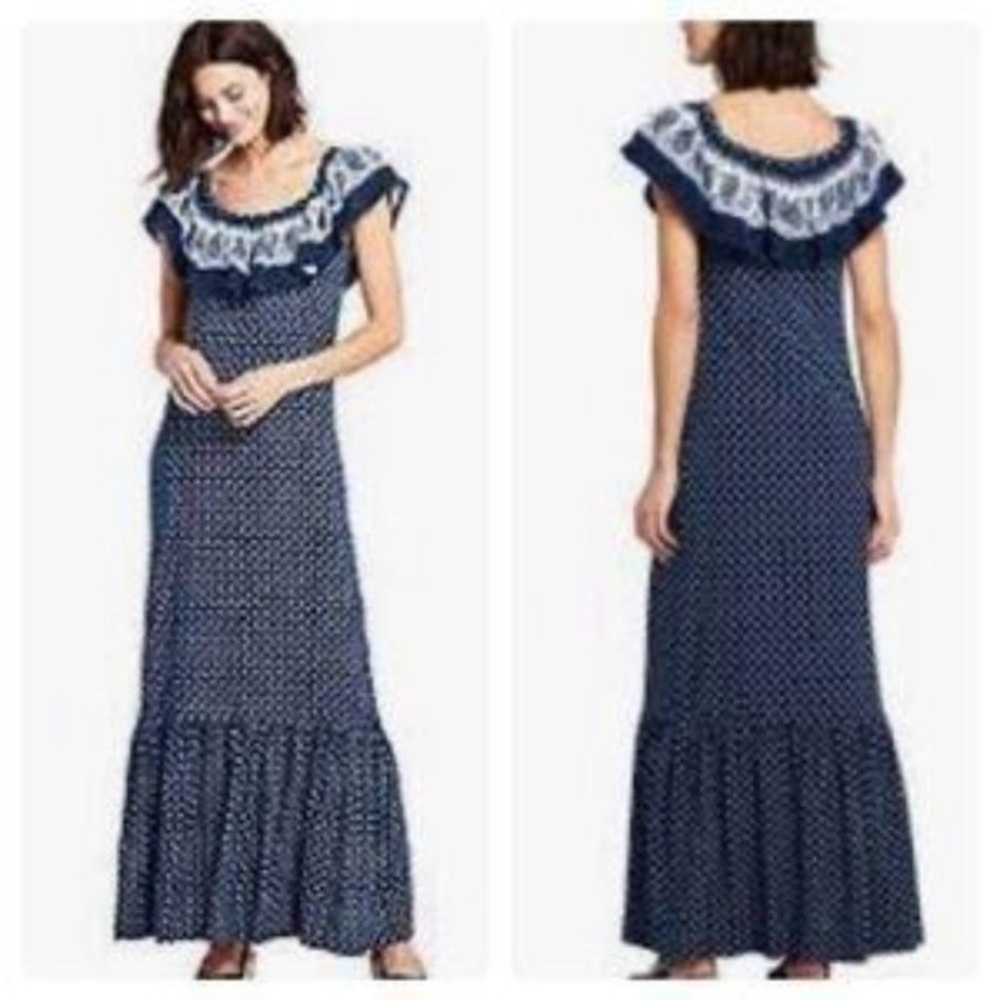 Lands End Ruffled Off Shoulder Maxi Dress EUC